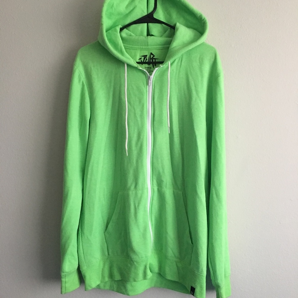 Vurt L lime green with white zipper & hood string